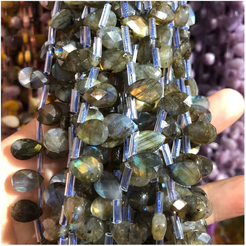 Natural Stone Crystal Tiger Eye Purple Lilac Faced Water Droplet Loose Spacer Beads for DIY Jewelry Making Bracelet Accessories