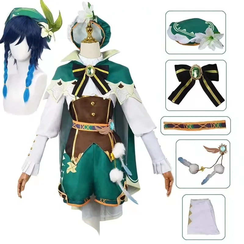 

Good Quality Genshin Impact Venti Cosplay Costumes Wig Anime Dress Twenty Halloween Costumes for Women Lolita Clothing Uniform