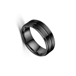 Sleek Black Groove Matte 8mm Stainless Steel Rings - Elegant Wedding & Anniversary Jewelry Gift - 8 (E)