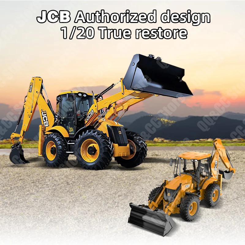 DOUBLE E  E589 RC Backhoe Loader 1:20 Excavator Remote Control Car Engineering Vehicle Truck Model Bulldozer Trailer Toy for Boy 4