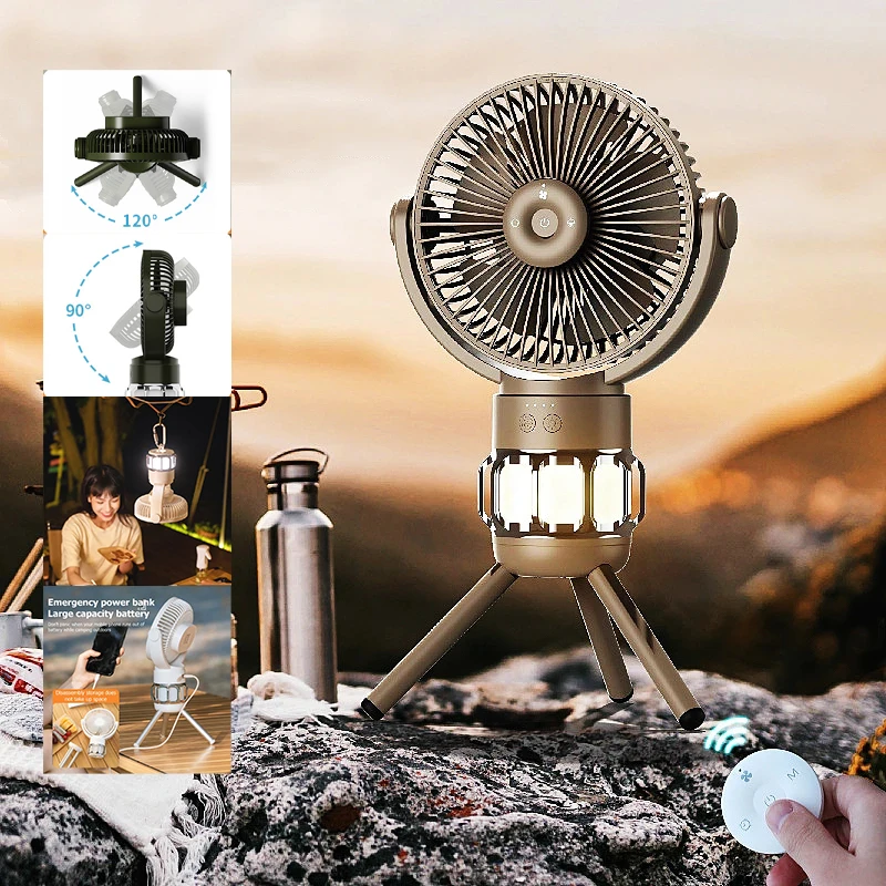 10000mAh Portable Camping Fan Rechargeable Remote Control Circulator  Wireless Ceiling Electric Fan Power Bank LEDLighting Tripod