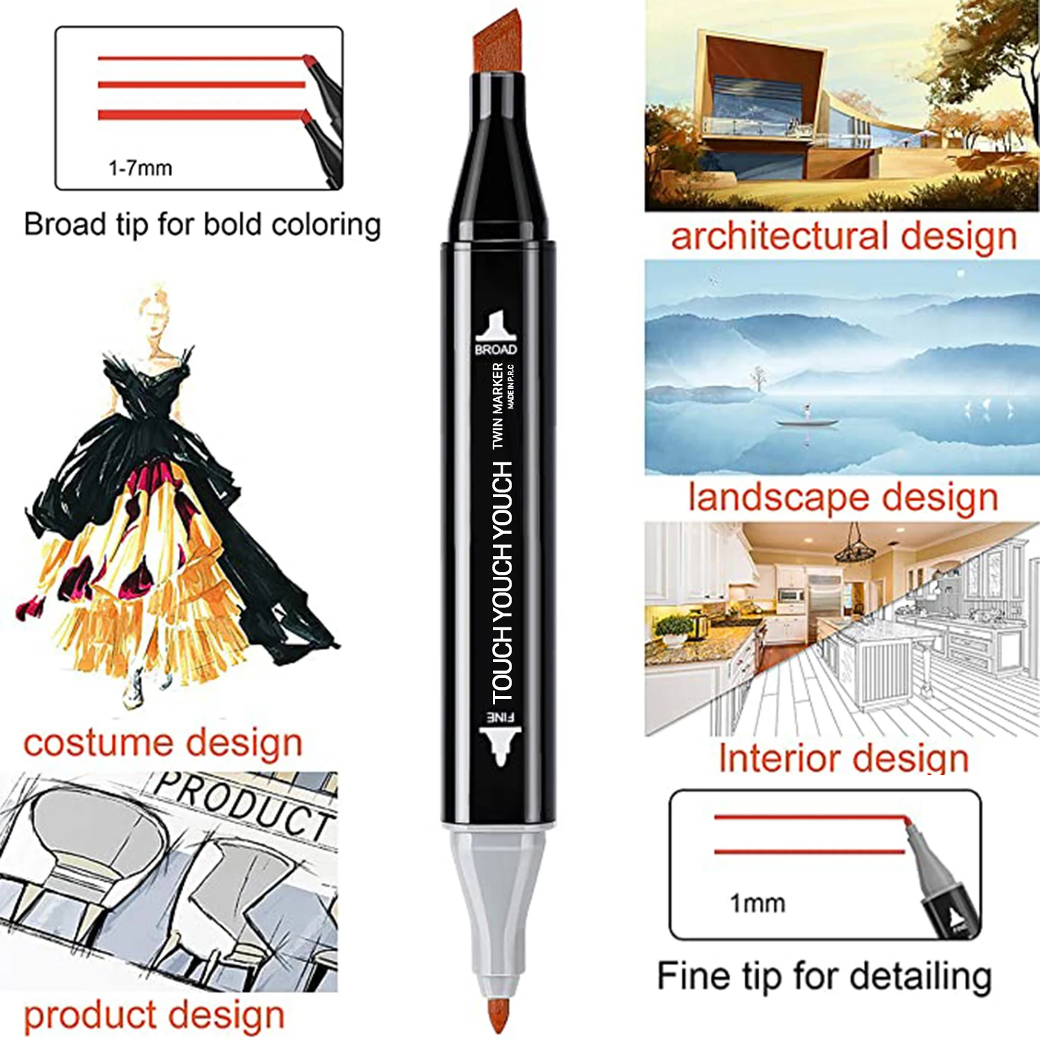 12pcs Black Dual Tip Kids Sketch Drawing Marker Pens