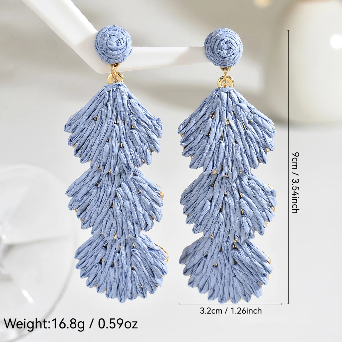 Elegant Multicolor Raffia Shell Drop Earrings for Women Boho Vintage Style Rattan Knit Long Hanging Earring Summer Beach Jewelry