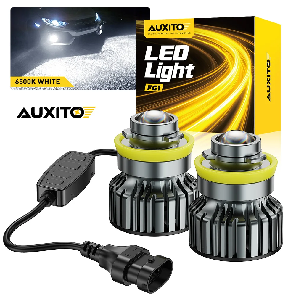 AUXITO 2개입 H8 H9 H11 LED 캔버스 차량용 CSP LED 안개등 전구 프로젝터 렌즈 6500K 백색 3000K 황색 터보 안개등 주간 주행등