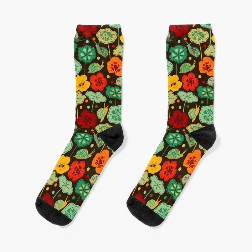 

Nasturtiums & Snails On BrownSocks Christmas Socks Men Anime Socks