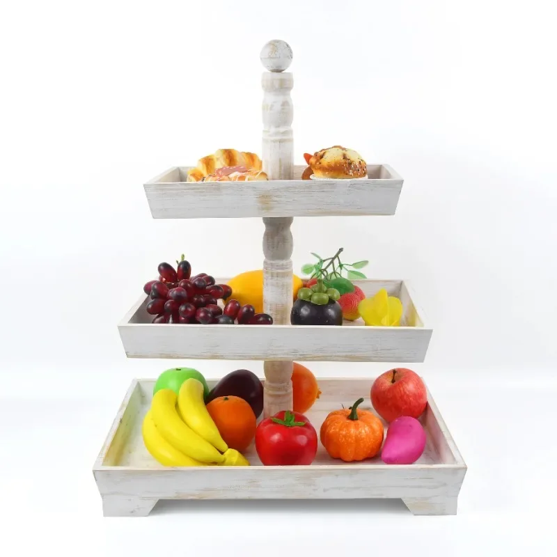 

Farmhouse Decor Assembly 3 Tier Distressed Wood Food Serving Tray Cake Stand for Wedding Party