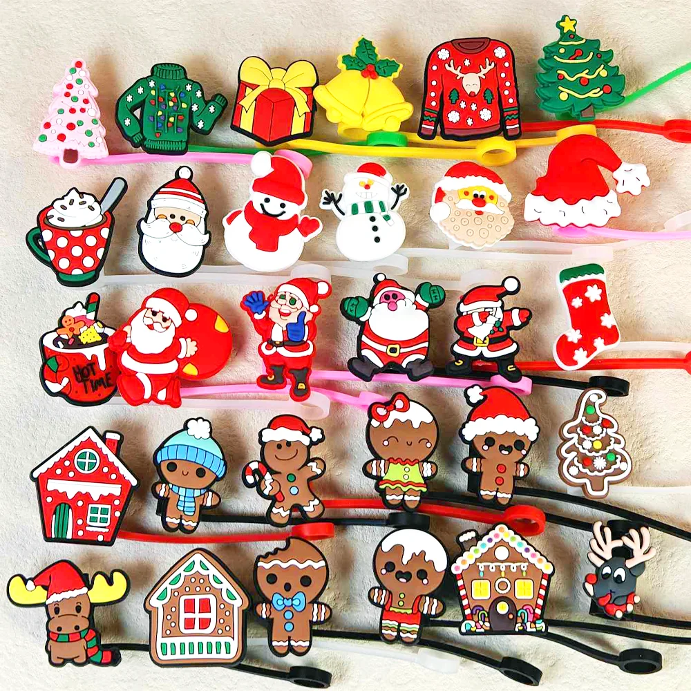 Christmas Style Silicone Straw Cover Accessories 1/30PCS 8mm Straw Topper for 30&40Oz Cups Dustproof Cap Christmas Gifts silicone straw cover