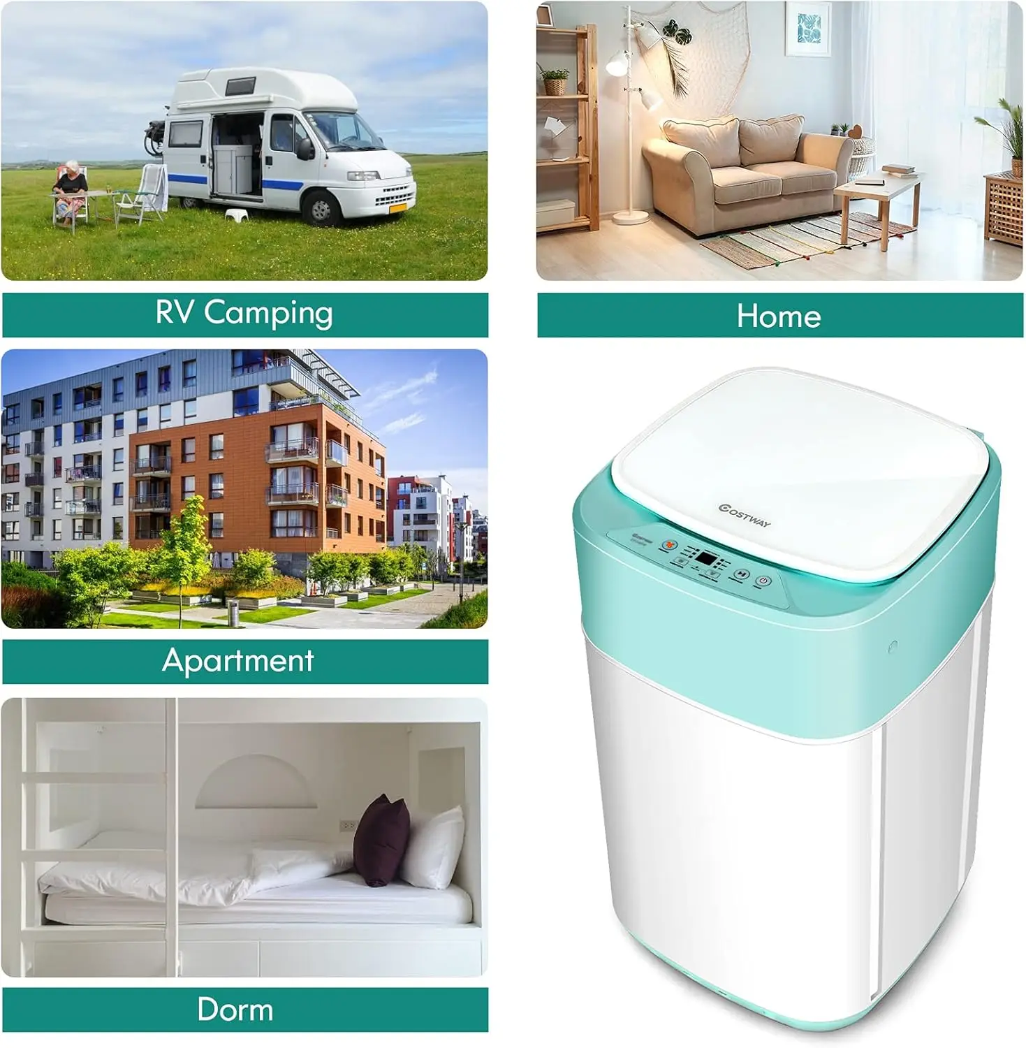 Portable Washing Machine, Built-in Drain Pump, 8Lbs Capacity, Full-Automatic washer with 6 Programs, Child Lock, Compact Laundry