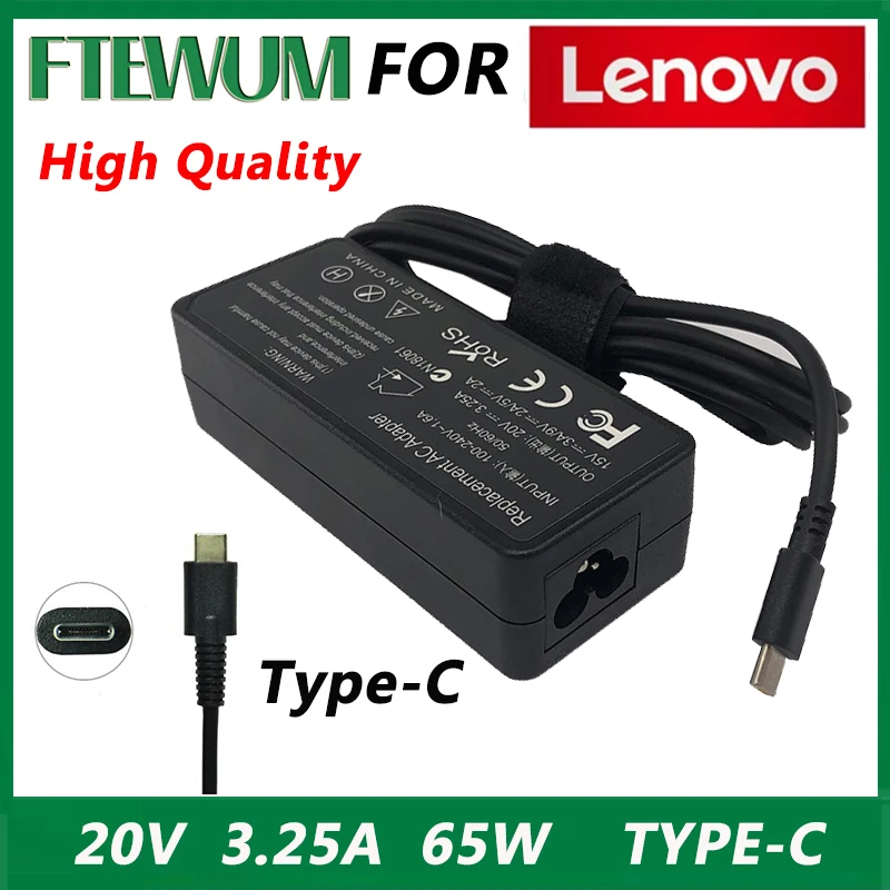 Adattatore Per Caricabatterie Per Notebook 20V 3.25A 65W Type-C Per Lenovo Thinkpad X1 Carbon Yoga5 X270 X280 T580 P51S P52S E480 E470