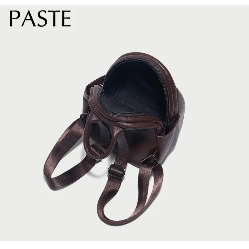 New Simple Deep Coffee Color Women Backpack Natural Cow Leather Female Double Shoulder Bag Leisure Quality School Rucksack 5