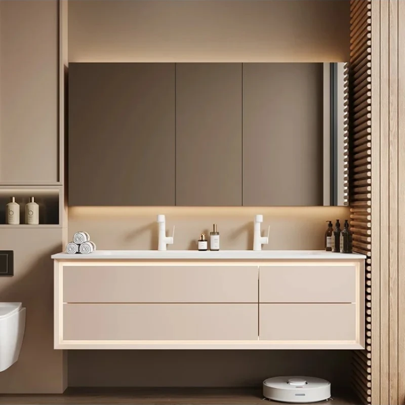 Nordic Cream Style Bathroom Cabinets Wall-mounted Fog Removal Smart Mirror Cabinets Fashion Simple Furniture Mueble Lavabo FYBC