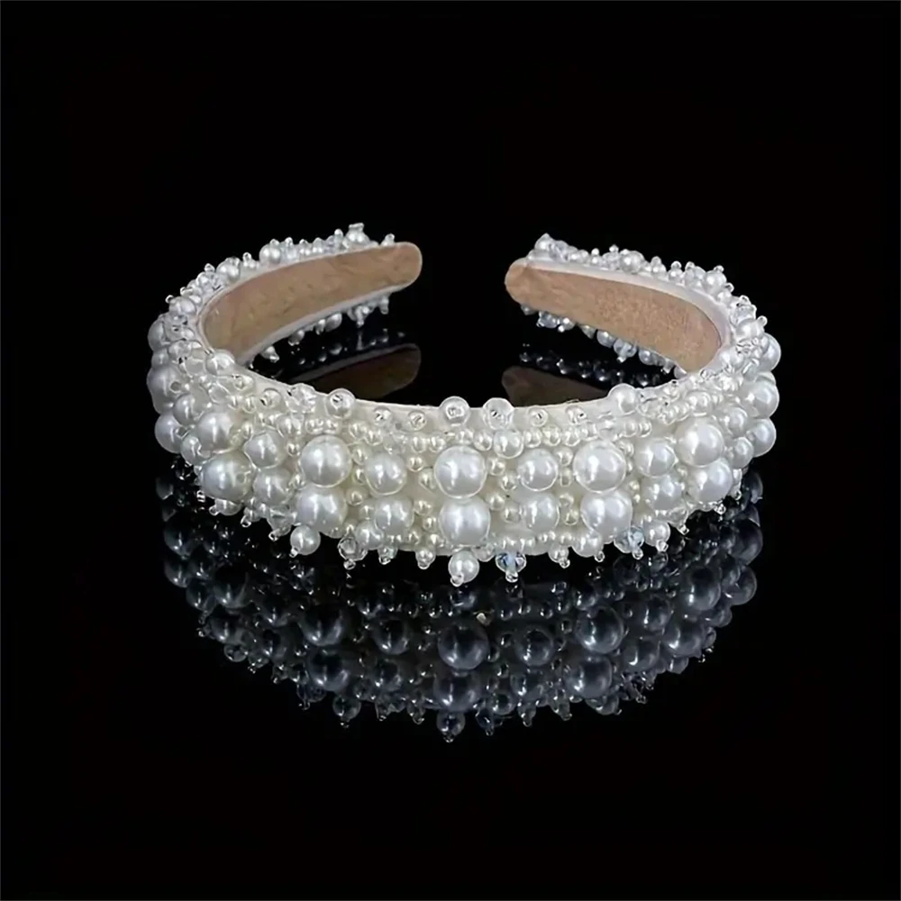 1pcs Fashion Elegance White Faux Pearl Hair Hoop Bridal Headbands Wedding Hair Accessories For Women New Wide Headband