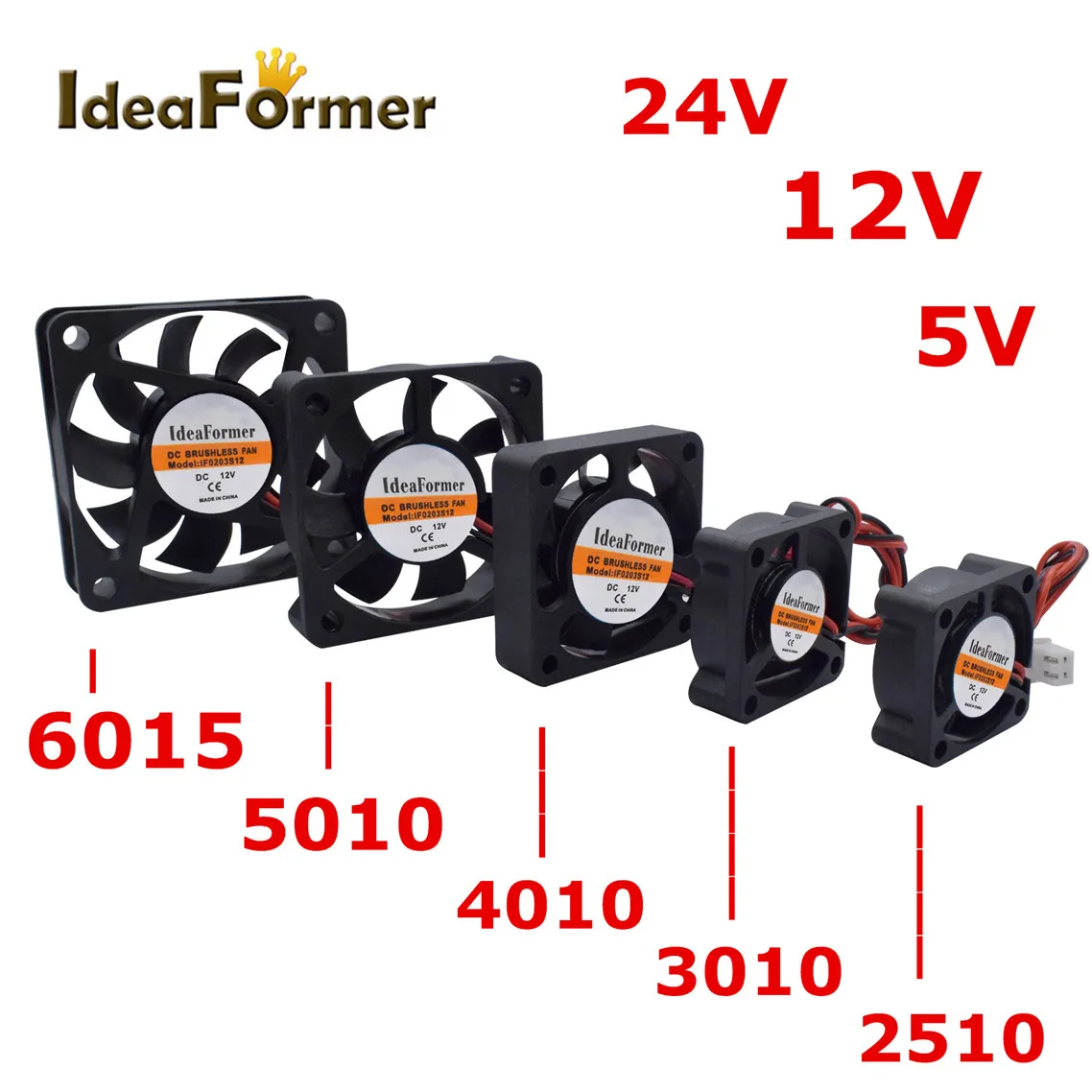 3D Printer Cooling Fan DC5V 12V 24V 6015 5010 4010 3010 2510mm With 2Pin XH2.54 3D Printer Parts Radiator Brushless Fan Cooling