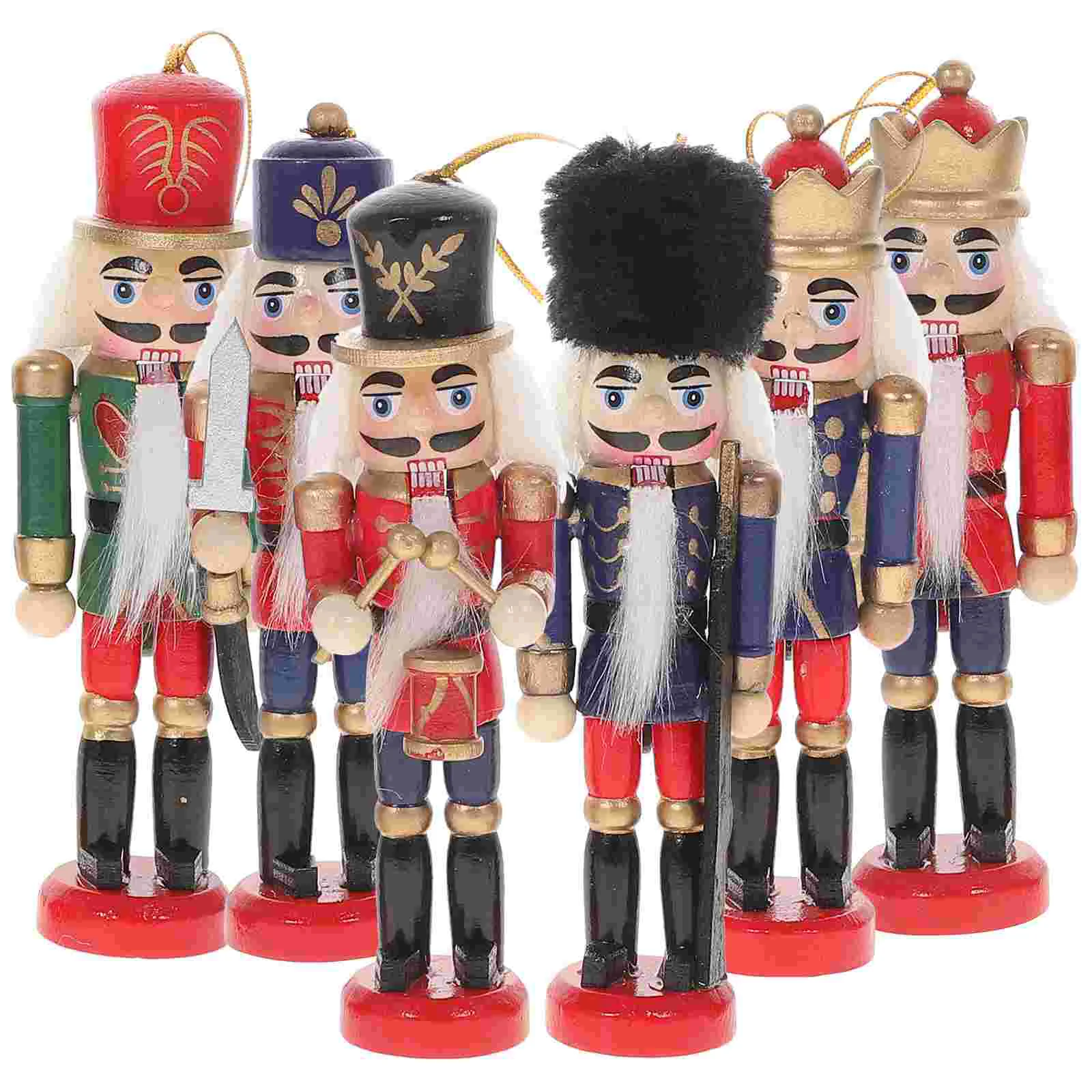

6Pcs/Box Christmas Nutcracker Soldier Ornament Wooden Nutcracker Set Christmas Tree Hanging Pendants Christmas New Year Gifts