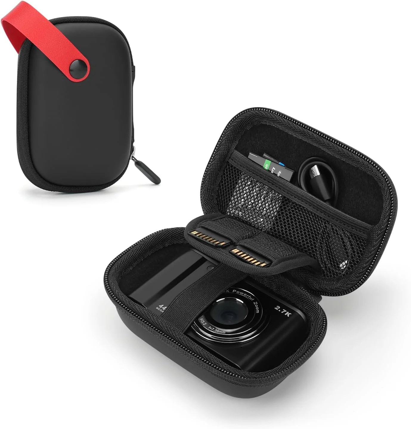 תיק מצלמה אנטידהרות ל-CAMKORY DC403 FHD 1080P / KODAK PIXPRO FZ55 / FZ45 ועוד דגמים, תיק אחסון כרטיסי SD לנסיעות ונשיאה