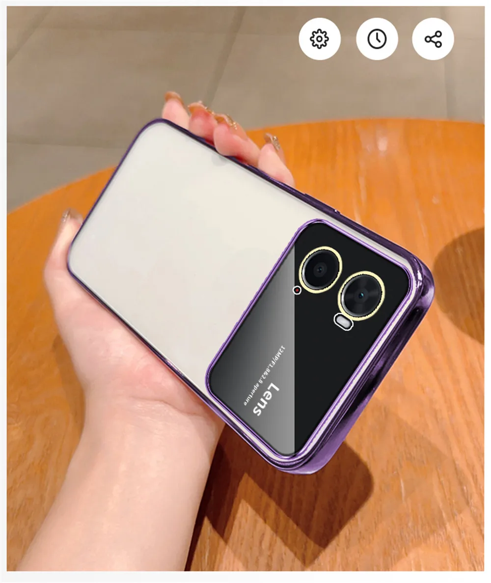 Plating Clear Large Window Phone Case For Oppo A74 A54 A53 A55 A57 A77 A94 A31 A8 A9 A5 A15 A16 A16K A17 Lens Protection_voghion.com