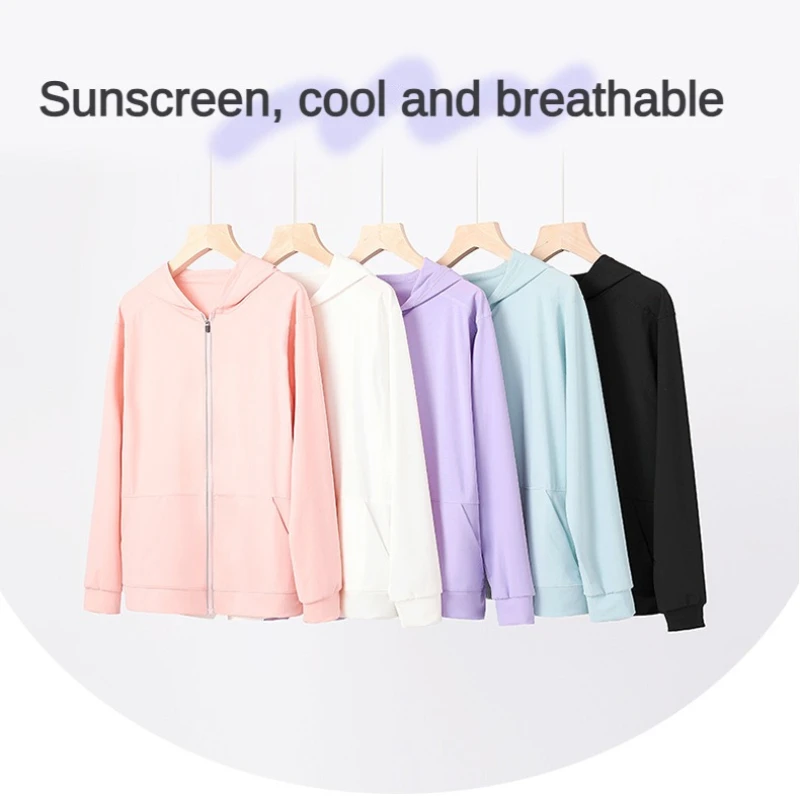 

Summer Teenage Children Outerwear Ultra-thin Sunscreen Clothes Ice Silk Skin-friendly Sports Hooded Girls Quick-drying Clothing