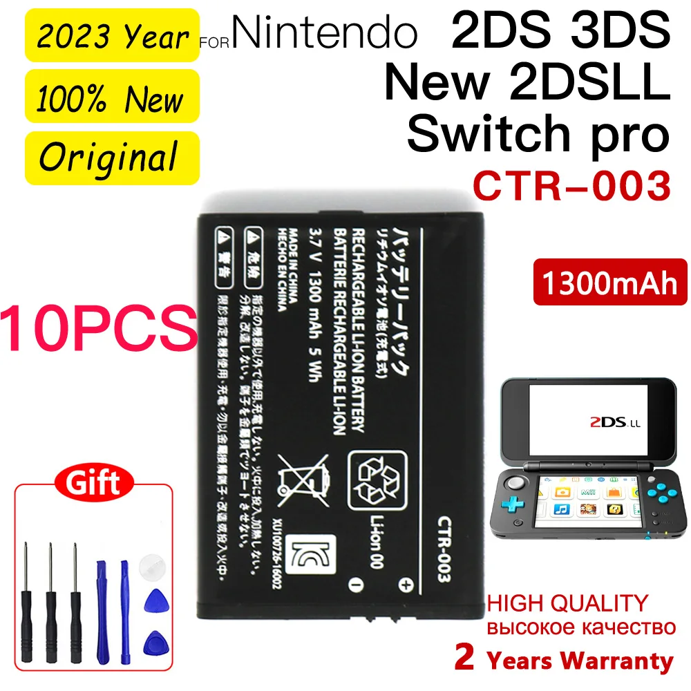 

Genuine 1300mAh 3.7V CTR-003 Rechargeable Lithium-ion Battery for Nintendo 2DS 3DS New 2DSLL Switch Pro Battery with Free Tools