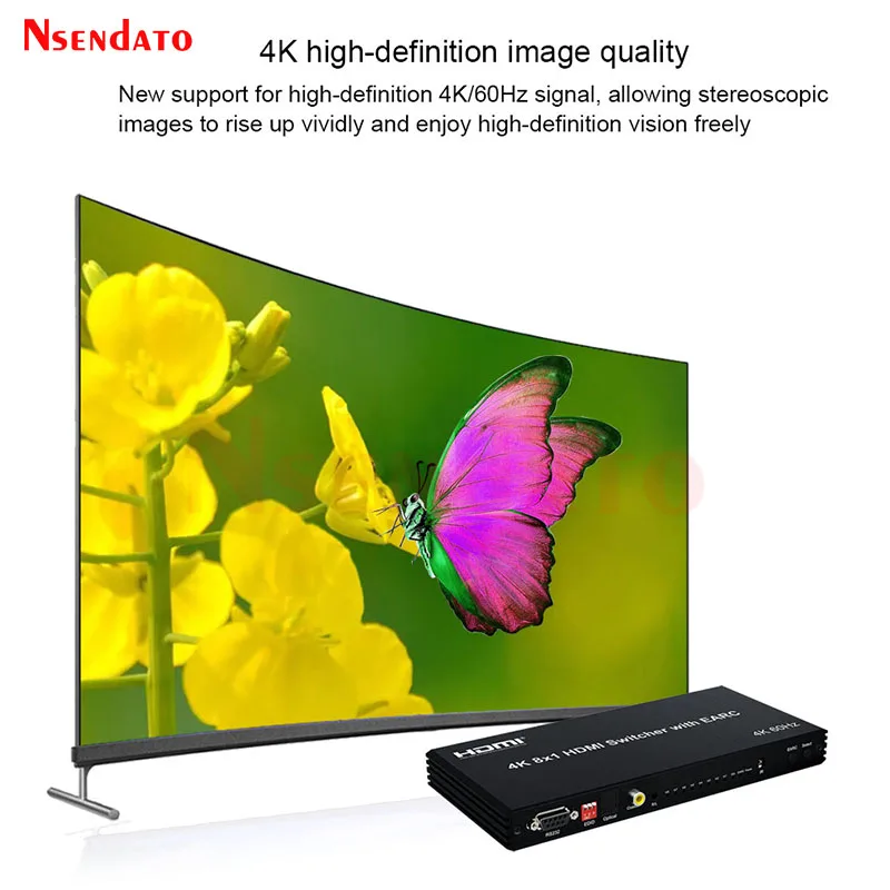 HDMI Switch Splitter With Earc 1x8 4K 60Hz 8X1 HDMI switcher 8 in 1 out HDMI Switch With RS232 EDID for HDTV PC TV Monitor