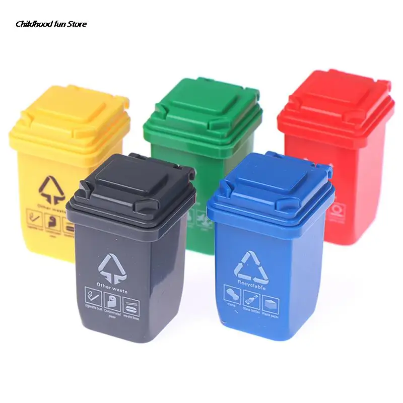

5Pcs 1:12 Dollhouse Mini Trash Can Toy Garbage Truck Cans Curbside Vehicle Garbage Separation Bin Toys Kid Furniture Toys Gifts