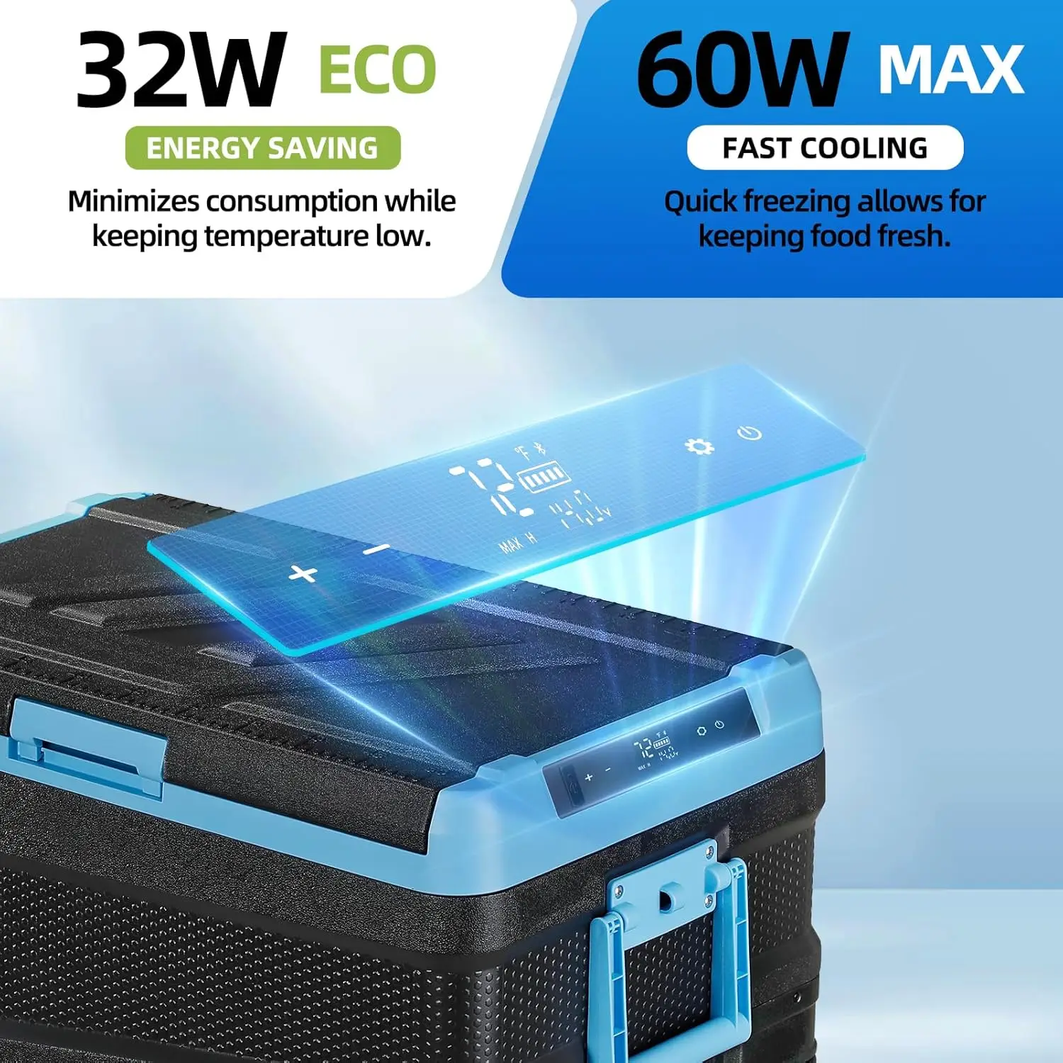 Portable 48 Quart Compressor Cooler: 45 Liters, -4°F to 68°F, Single Zone, Reversible Door, Battery Compatible, All-Terrain Use