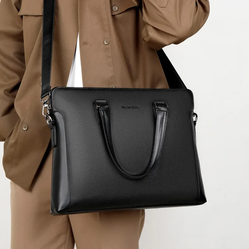 New Luxury Cow Genuine Leather Business Men's Briefcase Male Briefcase Shoulder Bag Men Messenger Bag Solid Tote Computer