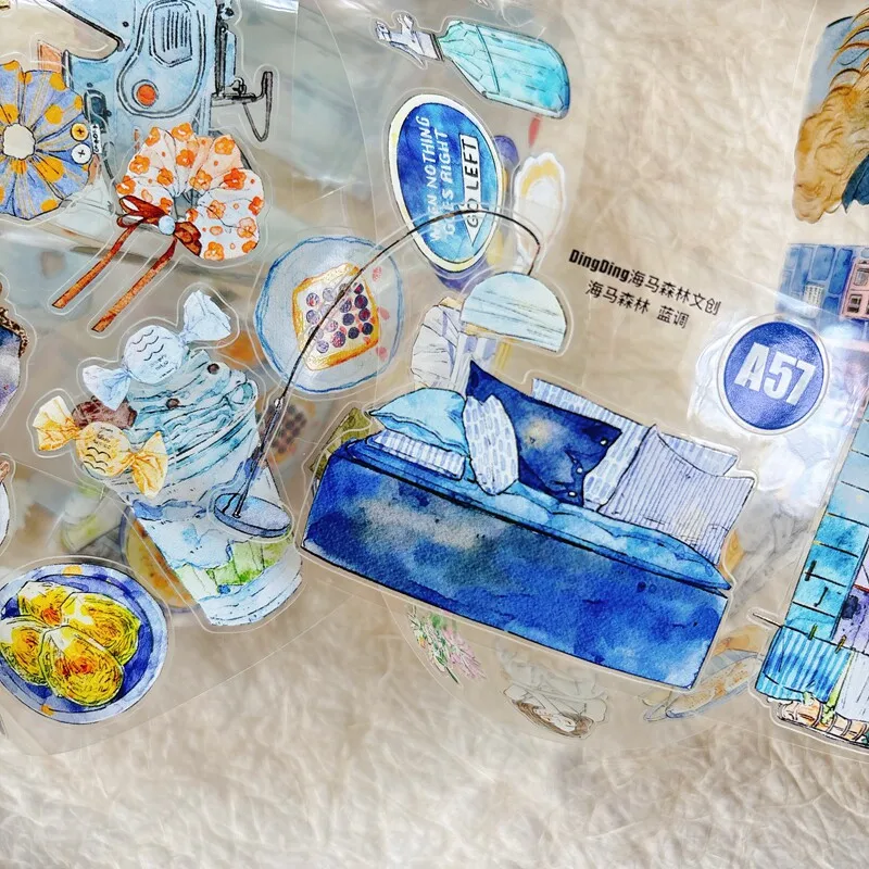 빈티지 블루 라이프 캐릭터 풍경 PET 테이프 창의적인 DIY 저널 재료 콜라주 스크랩북킹 문구류