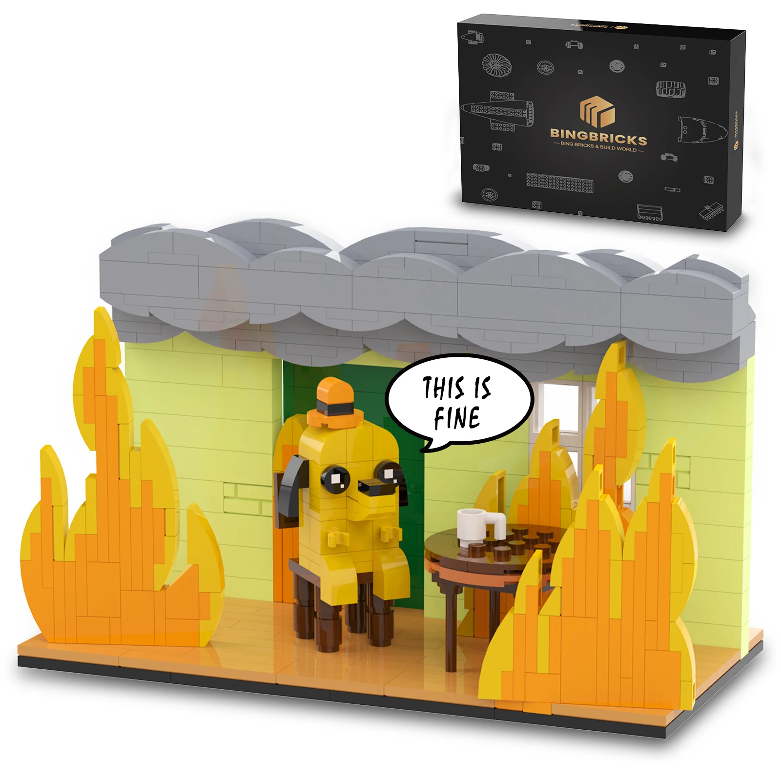 2023New This is Fine Dog Building Block Kit Anime Cartoon Fire Meme Vignette Hound Dog Animal Brick Model Toy For Children Gifts