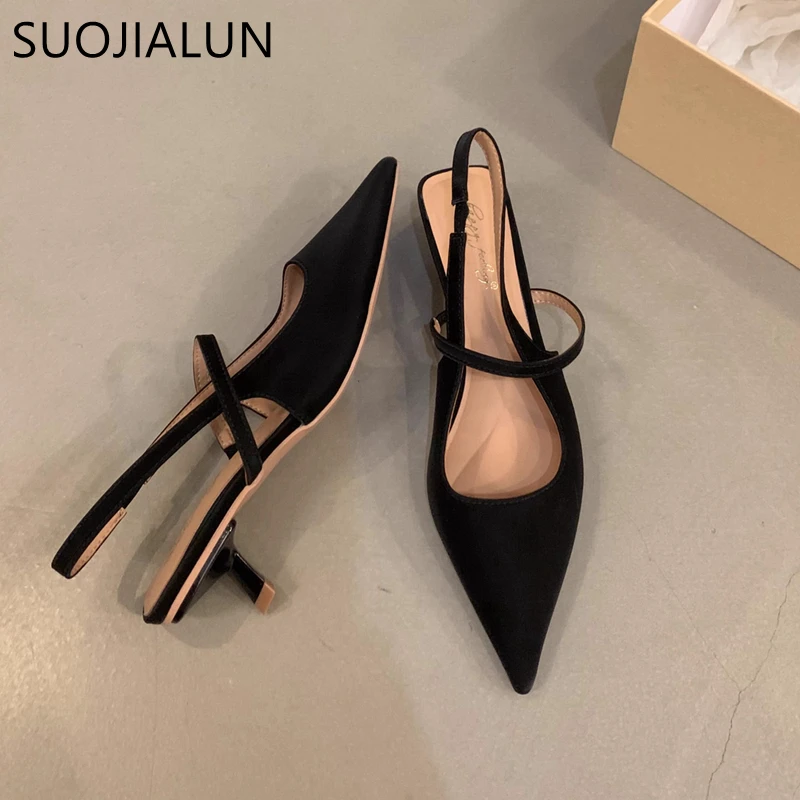 Women Sandal Pointed Toe Shallow Slip On Slingback Shoes Thin Med Heel Outdoor Dress women wedge sandals women dress shoes women slingback sandals women high heels shoes