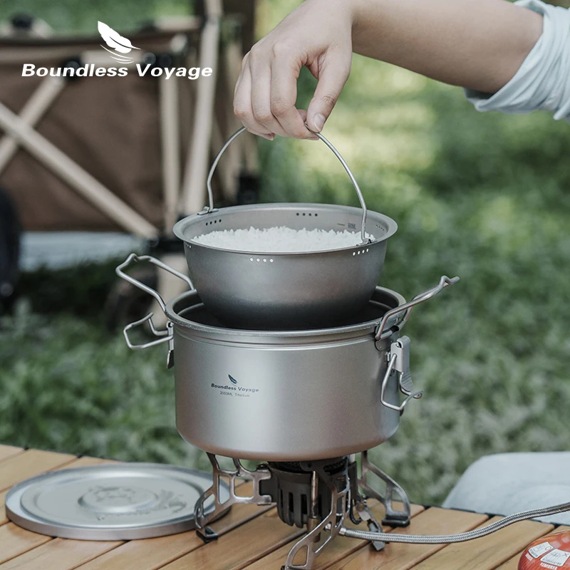 Boundless Voyage Multifunctional Cooker 2L Titanium Pot Pressure-Cooker for Rice Meat Ultralight Outdoor Cookware for 1-4 Person