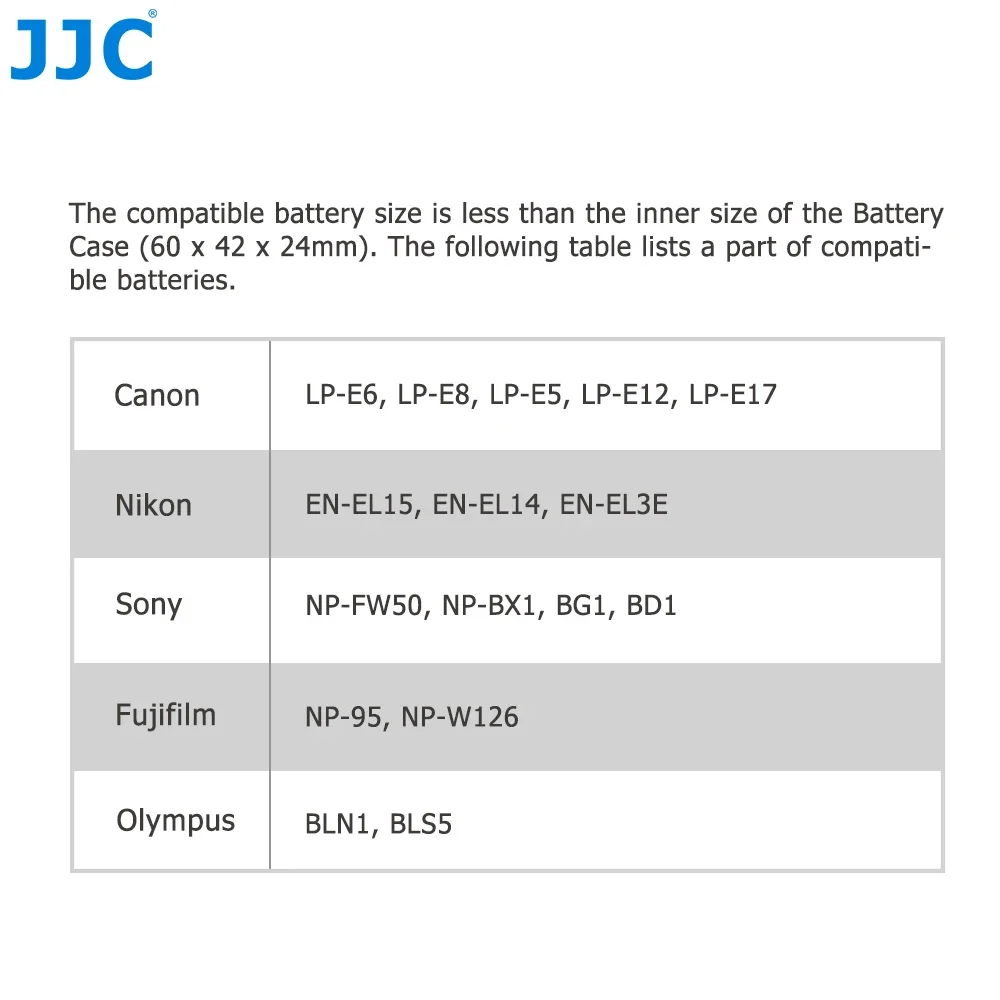 JJC 카메라 배터리 케이스 캐논 LP-E17 LP-E6 LP-E6N LP-E10 니콘 EN-EL15a EN-EL14 후지 NP-W126 NP-W126S NP-FW50 NP-FW100용