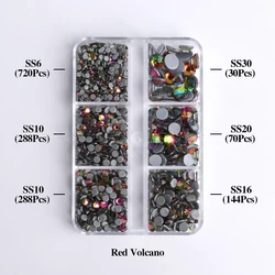 Enhanced Sparkling Glass Hotfix Rhinestones Set - Flat Back Glitter Crystals for Garment Embellishment (Red Volcano)