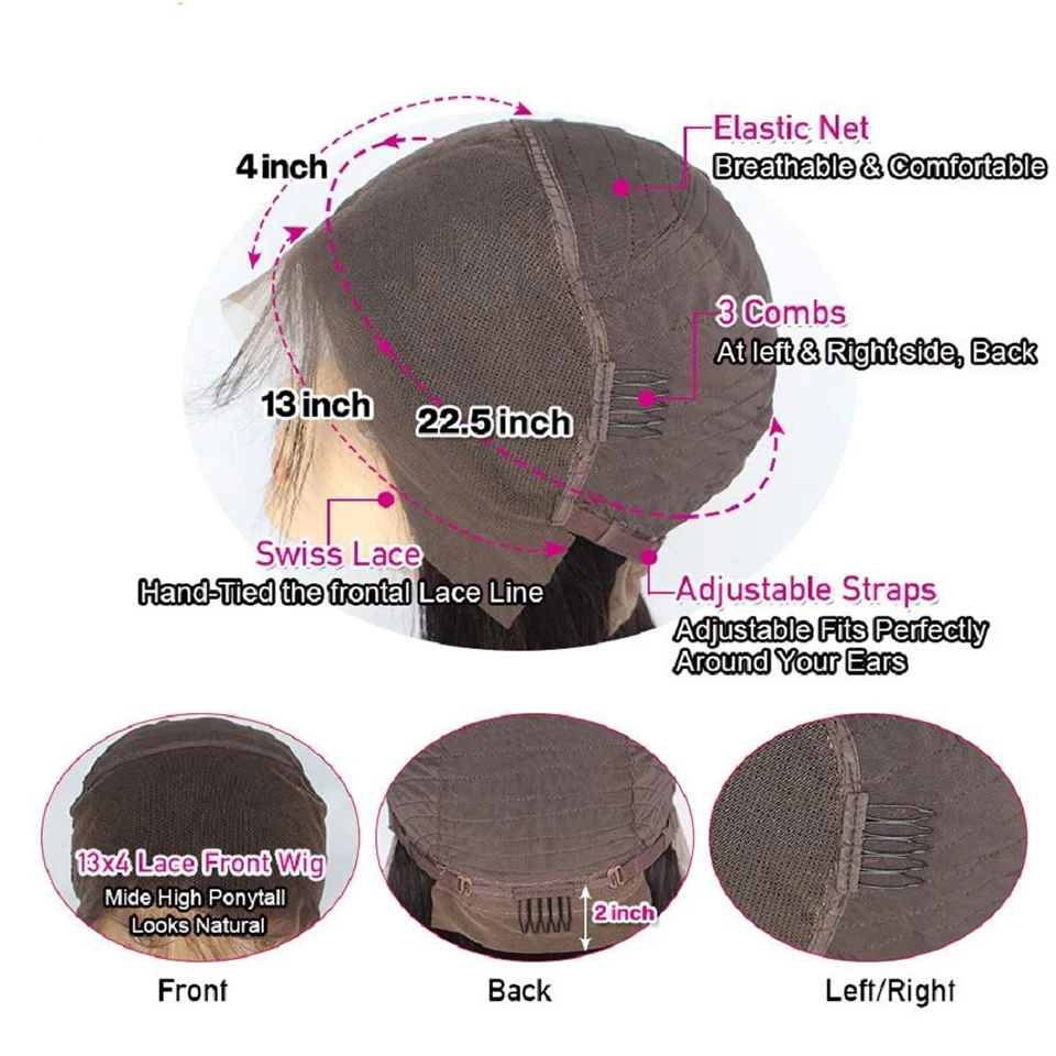 Human Hair Wig Lace Front Wig Human Hair Wigs Front Lace Wig Peruvian Yaki Straight Human Hair Wig Kinky Straight Lace Frontal Wig 13x4 Lace Front Wigs For Women