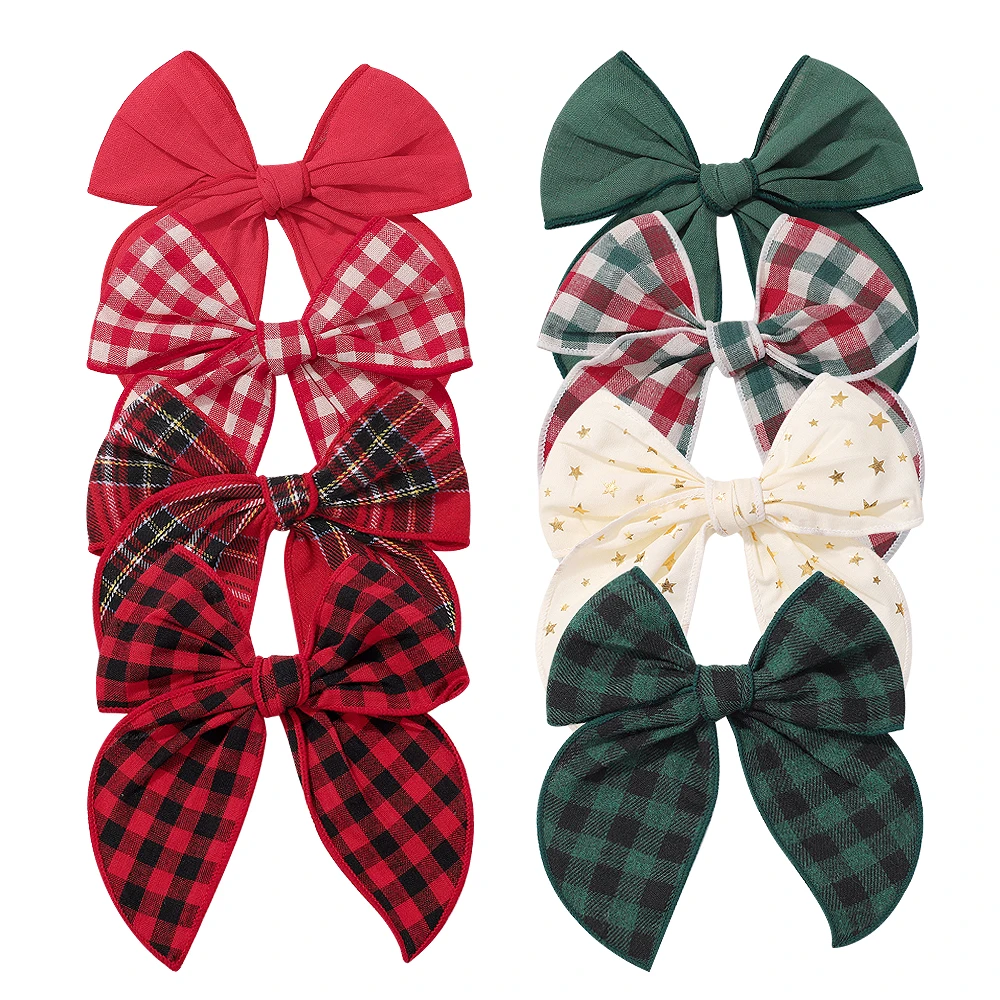 8 Stück 5,7 Zoll Weihnachtselemente Haarschleifen Clip für Mädchen Pferdeschwanz Haarklammer klassische Weihnachten bunte Haarspange Kopfschmuck – Detail 5
