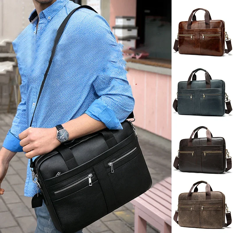 

Briefcase Men's Bag's Bags 14-inch Shoulder Office Business Handbag Laptop Leather