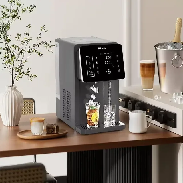Machine à glaçons et distributeur d'eau 3 en 1 : appareil ménager de comptoir avec chauffage/refroidissement instantané, grande capacité, économie d'énergie 1