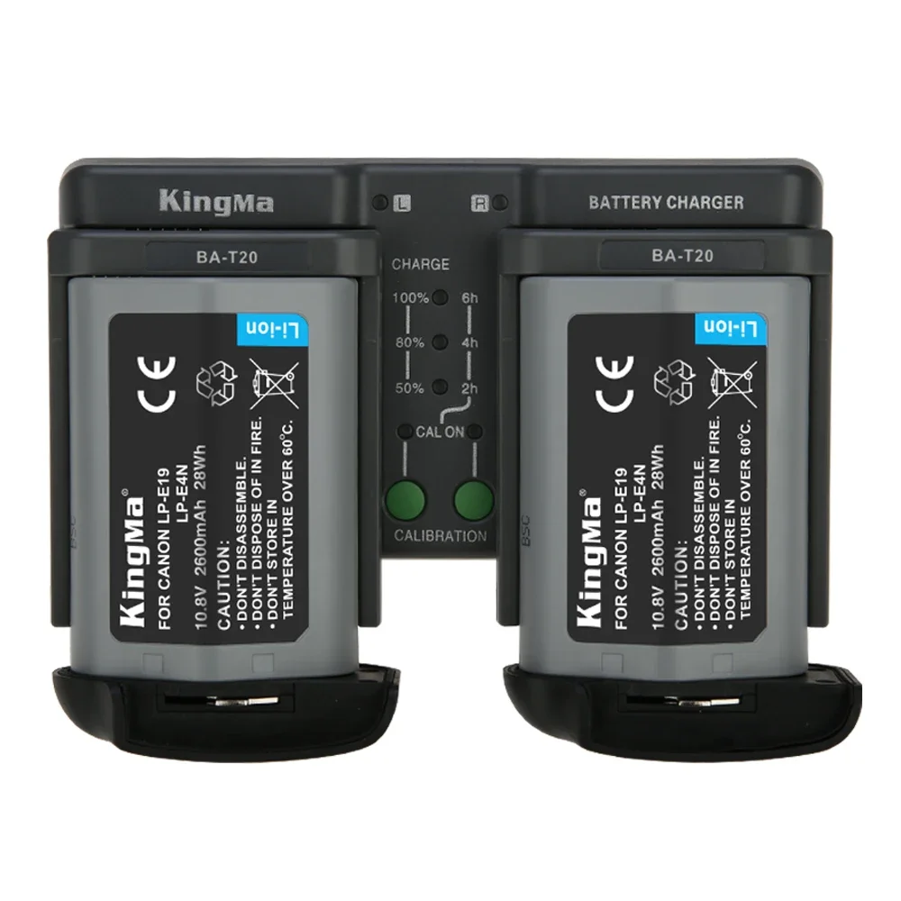 Kingma 2600Mah Lp-E19 Lp-E4N Batteria (Confezione Da 2) E Kit Caricabatterie Doppio Per Fotocamera Canon Eos 1Dx Mark Ii, 1Ds Mark Iii, 1D Mark Iv