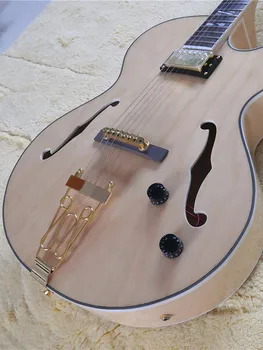 Hollow 6-String Electric Guitar Original Wood Color Transparent Paint Maple Body Ln Stock Free Shipping