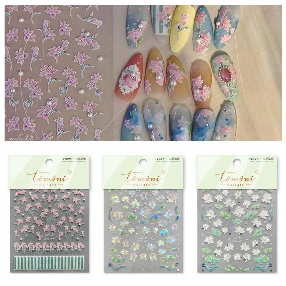 

1Pc Diamonds Flowers Adhesive Nail Art Stickers Lotus Decals Manicure Ornaments Nail Decorations