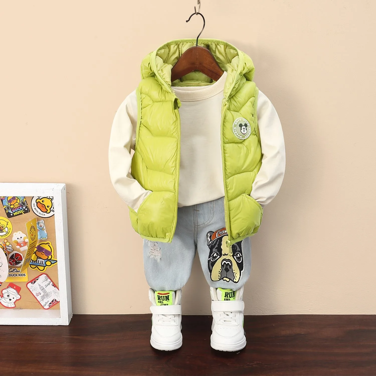 Boys Down Vest Winter Baby Hooded Waistcoat Cotton Outerwear Kids Jacket Children Clothes Cartoon Mickey Mouse