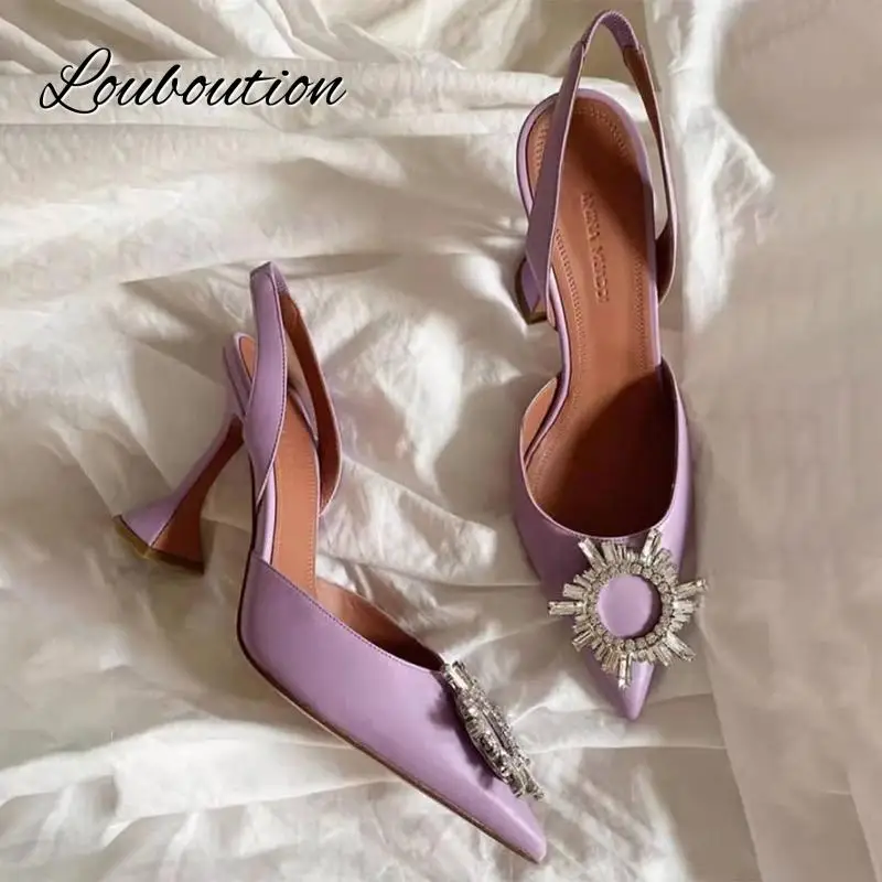 

Women's Slingback Sandals Diamond Buckle Fashion Solid Color High Heels Sun Flower Rhinestone Wine Glass Banquet Ladies Shoes