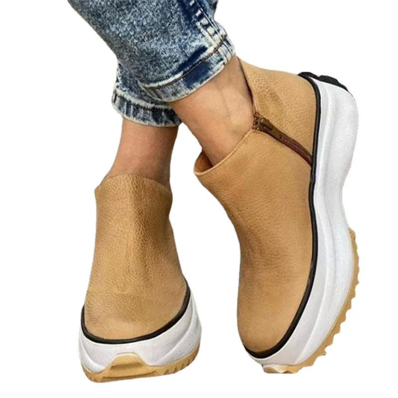 Winter Wedges Women Boots Comfortable Ankle Boots Shoes Round Toe Lace Up and Zip Thicken Plus Size 43 New Botas De Mujer