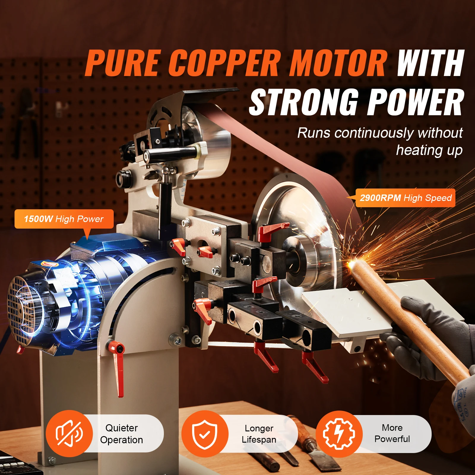 Belt Sander Electric Grinder Variable Speed 1500W Knife Sharpener with Grinding Moulds 3PCS Sanding Belts