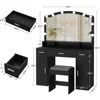 10 Led Lights, Dressing Vanity Table with Stool,Makeup Vanity with Lights, with 3 Drawers, 2 Cabinets & Long Storage Shelf 3