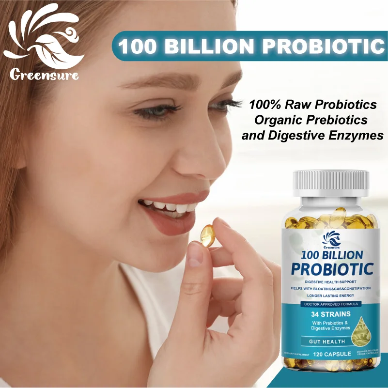Organic Capsules Women Probiotic Supplement Greensure Organic Enzymes Probiotic Capsules 100 Billion CFU Probiotic Supplement with Prebiotics & Digestive Enzymes