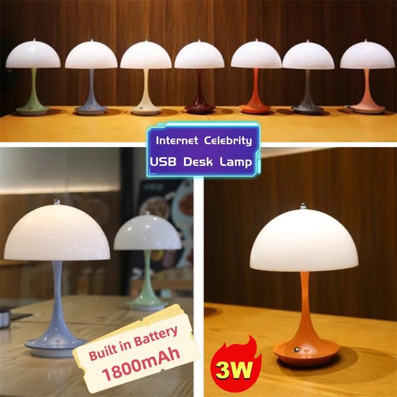USB Small Desk Lamp 3-Color LED Light Source Switching Acrylic Lampshade ABS/PC Lamp Body Built in 1800mAh Battery Bedside