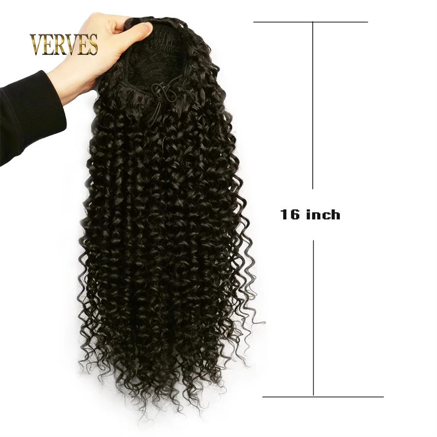 VERVES Synthetic Drawstring Puff Ponytail Afro Curly 16 Inch Hair Extension Clip In Pontail African Ombre Long Hair