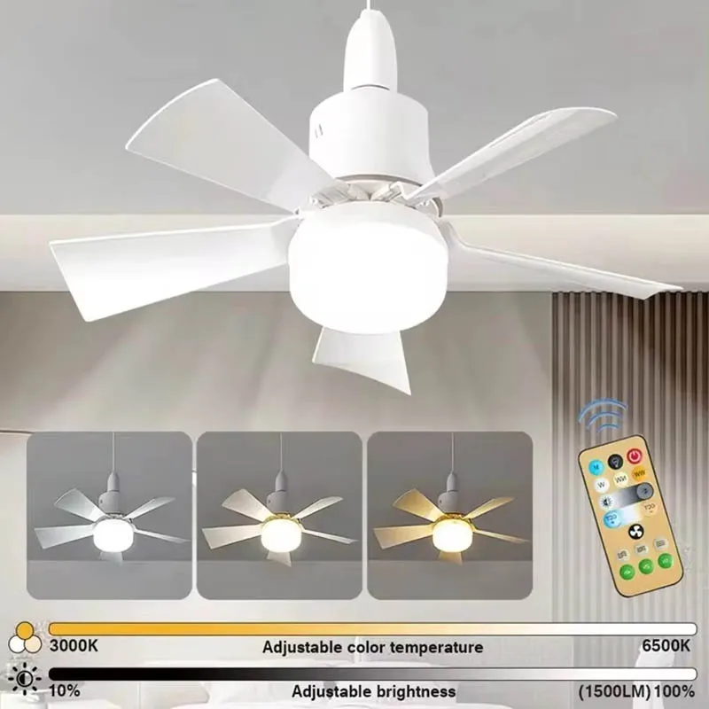 All-Copper Motor Ceiling Fan Lamps with Remote Control E27 Infinitely Dimmable 3-Speed Wind Removable Silent Stable Led Lamp