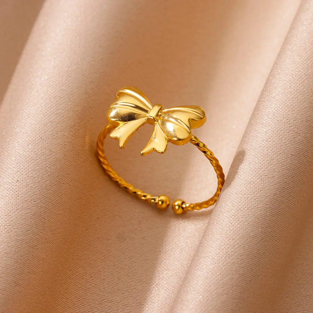 Stainless Steel Bow Flower Rings For Women