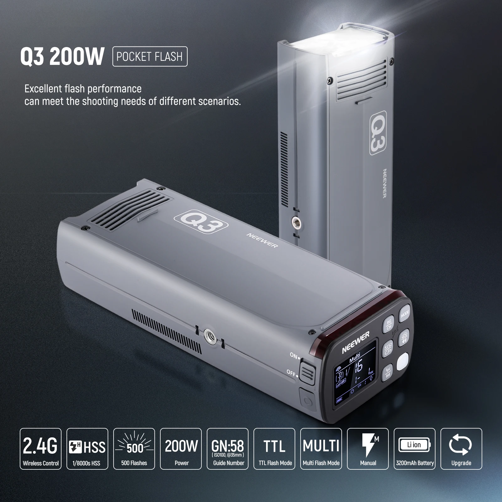 NEEWER Q3 200Ws TTL Flash 1/8000 HSS GN58 Strobe